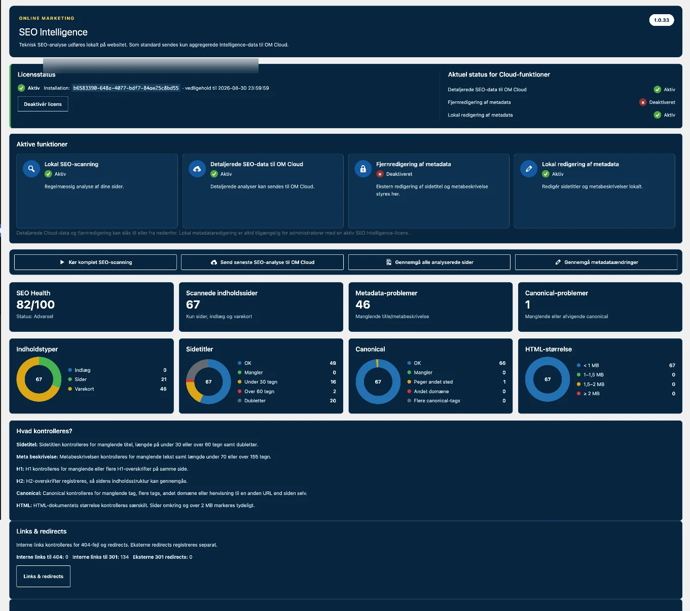 SEO Intelligence-dashboard i OM Visibility Suite